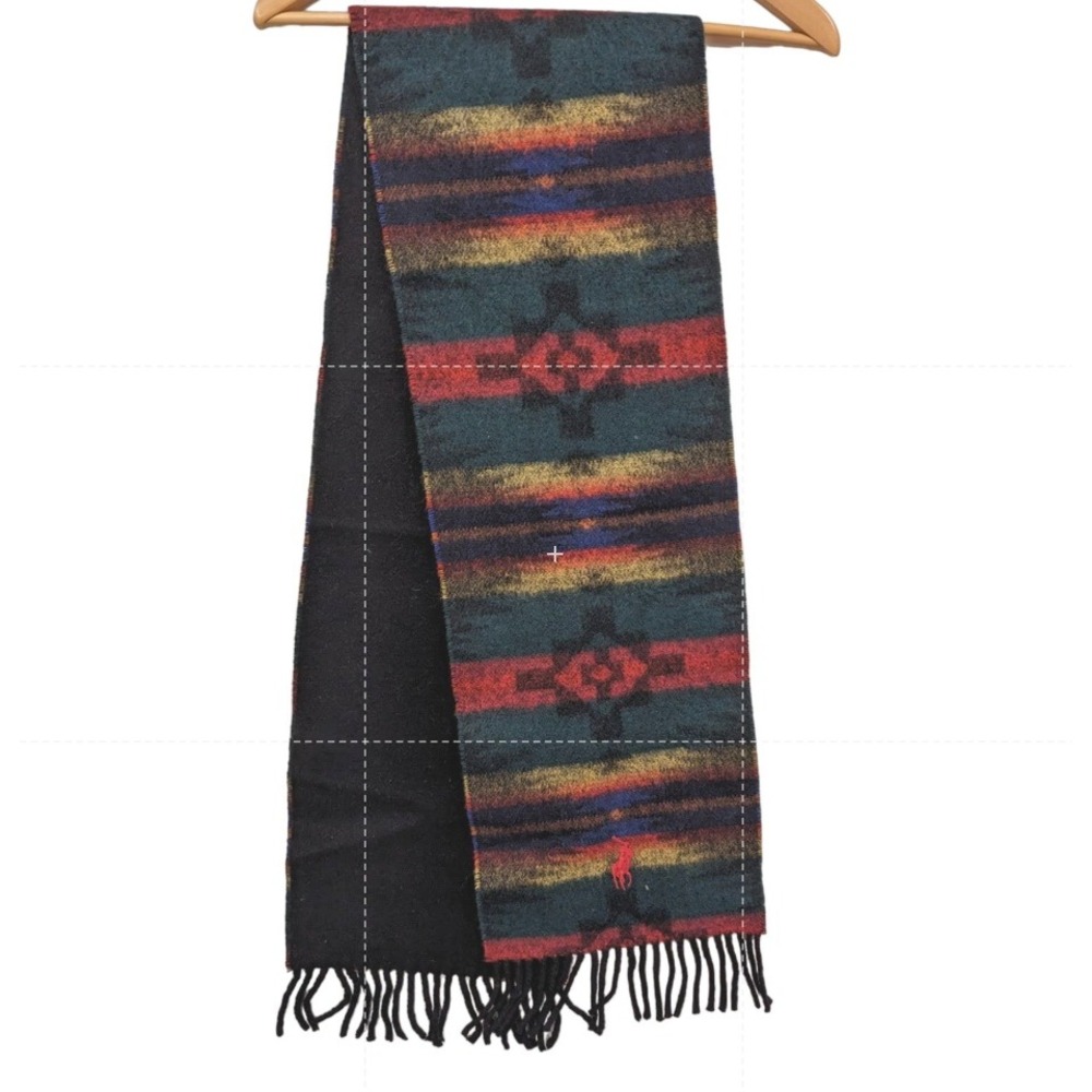Polo Ralph Lauren Southwestern Reversible Scarf Aztec Tribal Wool Blend Fringe